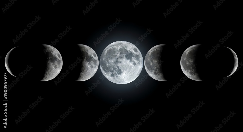 Naklejka premium Lunar phases sequence against dark background
