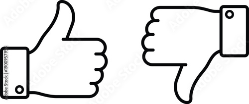 Thumbs up and thumbs down representing approval and disapproval like dislike