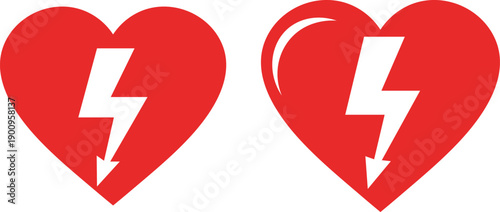 Two red hearts with white lightning bolt symbols inside on white background