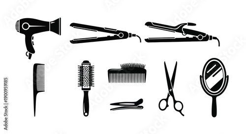 Set of Hair Styling Tools Icons