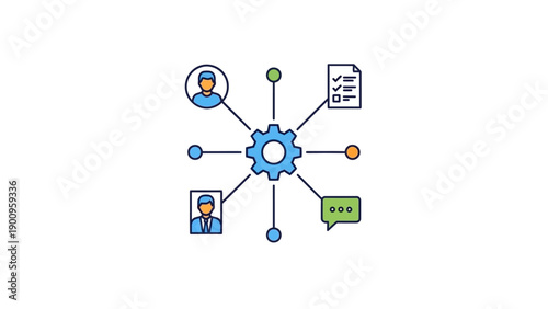 Gear with connected people icons.