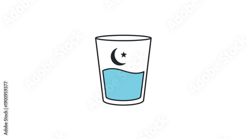 Glass with Water and Moon Symbol.