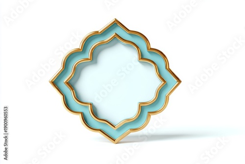 Open center islamic arabesque golden frame decorative teal ornamental border