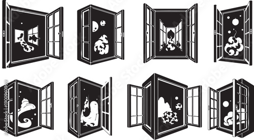 Whimsical Illustrations of Cats in Open Windows at Night