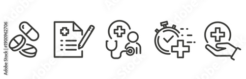 medical icons, pill, prescription, pharmacy drug, first aid, checkup, medicine icon set