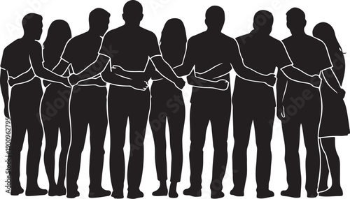 Diverse group of people standing together in unity silhouette
