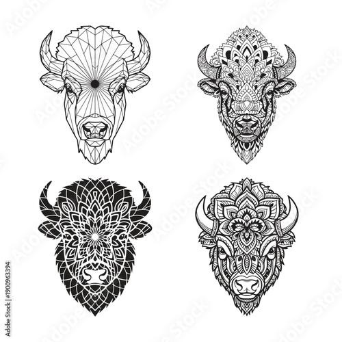 Bison Head Mandala Design silhouette vector illustration art