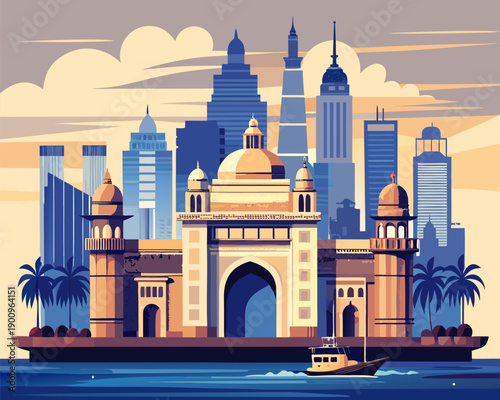 cityscape with historic building and modern skyscrapers