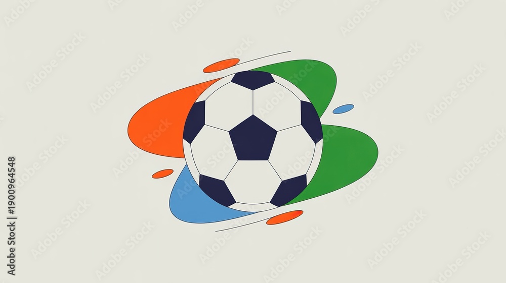 Obraz premium Vibrant 2026 Football World Cup Soccer Ball Design with Dynamic Color Swirls Ideal for Promotional Material and Event Branding