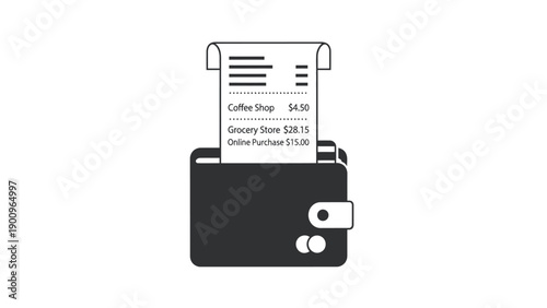 Black coffee cup with receipt.