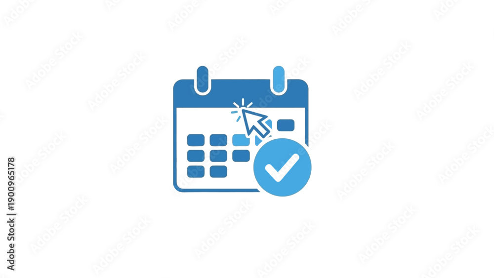 Fototapeta premium Blue calendar icon with checkmark.