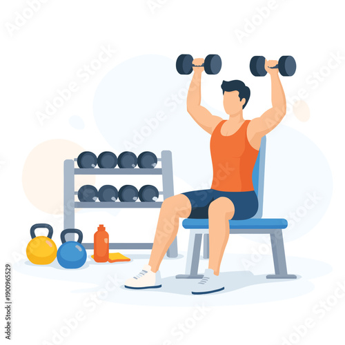 Man lifting dumbbells while seated in gym
