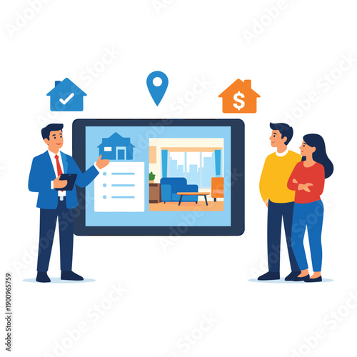 Real estate agent discussing home options with clients