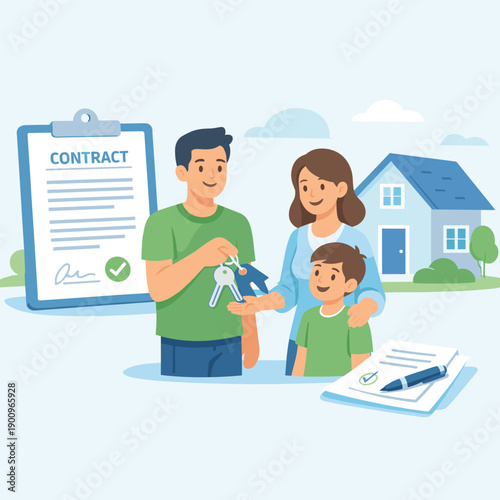 Family receiving keys for their new home