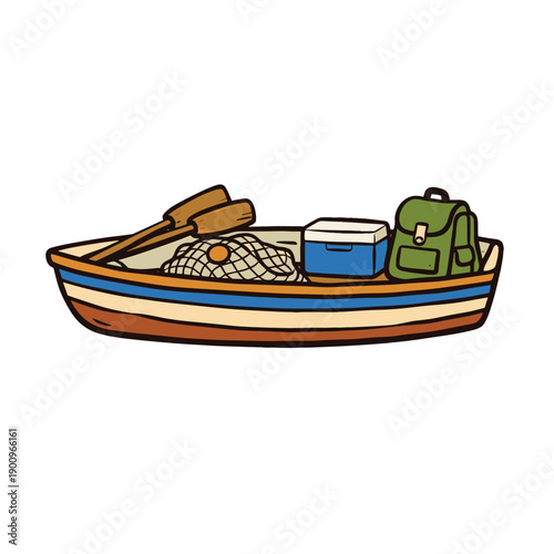 Fishing boat with gear and supplies for outdoor adventure