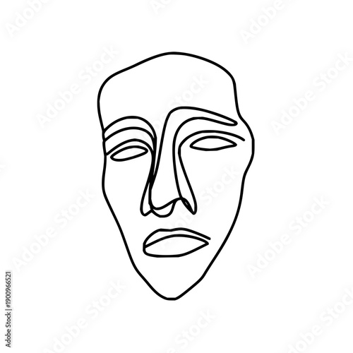 Sad Face Drawing with Closed Eyes on White Background