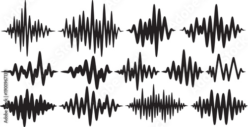 Sound wave patterns on a white background illustration set