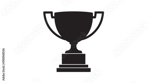 Trophy cup award icon with black silhouette winner prize symbol, sports champion victory trophy pictogram isolated on white background, simple flat vector style