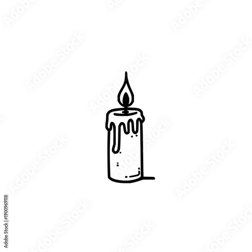 Melting Candle with Flame Isolated on White Background