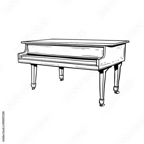 Piano Isolated on White Background Line Art