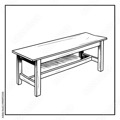 Wooden Bench with Lower Shelf