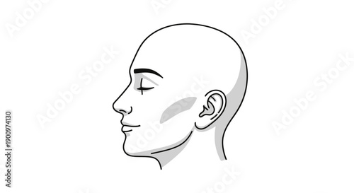 Bald Man Face Side Profile View.