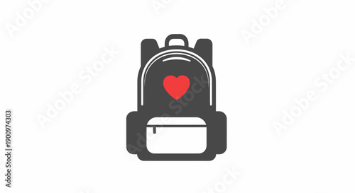 Black backpack with red heart.