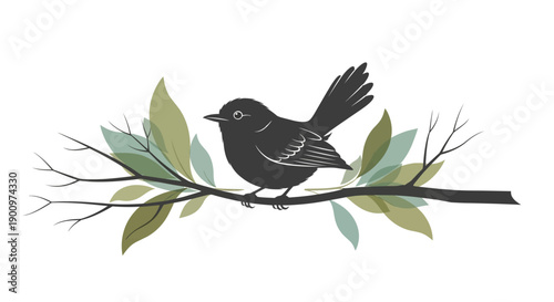 Black bird perched on branch.