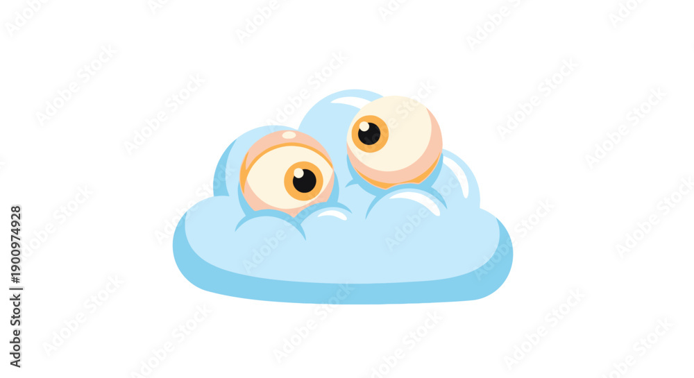 Obraz premium Cartoon eyes peeking from blue cloud.