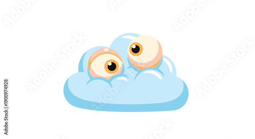 Cartoon eyes peeking from blue cloud.