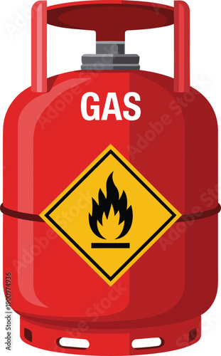 Bright red propane tank with flammable hazard symbol, safety warning vector illustration. isolated on transparent background