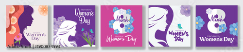 8 March Women’s Day Social Media Template Pack, Flyers, Poster Templates, Web Banners, Floral Background Collections, Women Silhouettes Vectors, Greeting Cards, Celebration Promo Marketing Designs