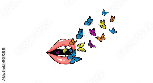 Colorful butterflies coming out mouth.