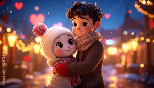 Young Couple Embracing on Valentines Night.