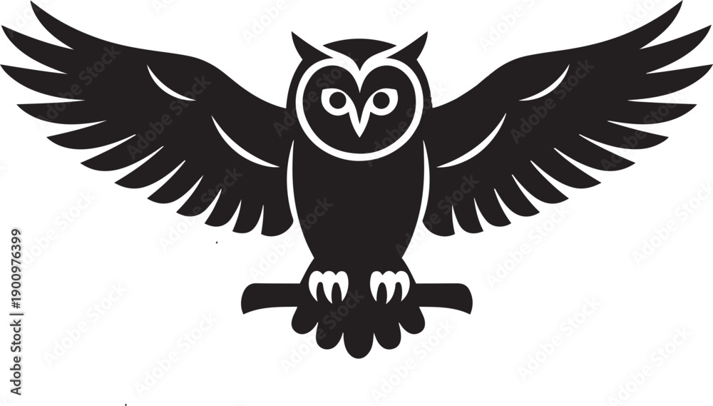Obraz premium Elegant black owl silhouette perched on branch with spread wings