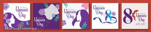 Women’s Day 8 March Social Media Posts Bundle, Square Flyer Poster Templates, Banners, Floral Women Silhouettes Vector, Greetings Cards, Celebration Promo Design Collection