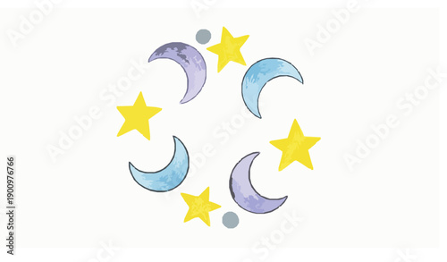 Hand drawn chalk star and moon space doodle vector with cute sky symbols for nursery and children designs