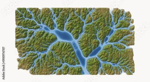 Detailed aerial view of river network.