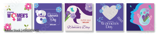 International Women’s Day 8 March social media posts, flyer poster templates, banners, vector women silhouettes illustrations, floral backgrounds, greeting cards, promo design bundle
