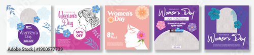 International Women’s Day 8 March social media posts, banners, flyer poster templates, floral backgrounds, vector women silhouettes illustrations, greetings cards, promotional design bundle for ads
