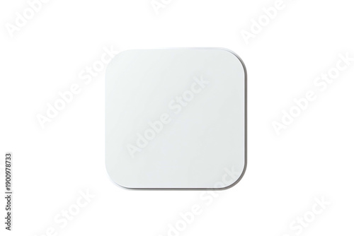 A minimalist, square, white object with rounded corners floats against a black backdrop