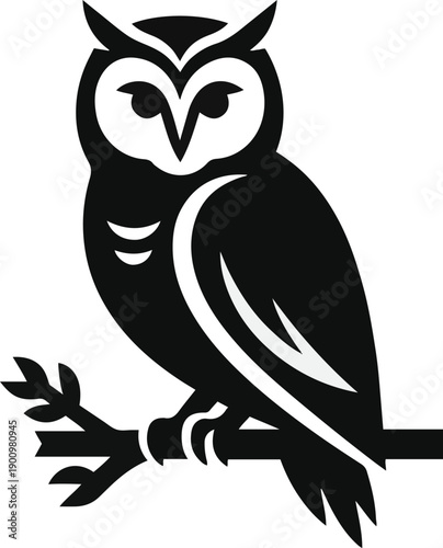 Modern minimalist owl silhouette on branch vector illustration