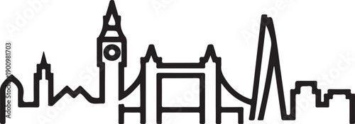 London city skyline black silhouette famous landmarks england travel tourism