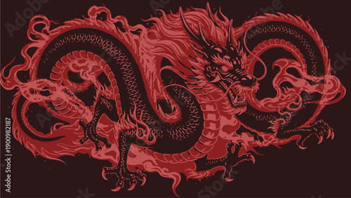 Red Dragon Illustration on Dark Background