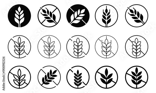 Gluten Free Icons Set. Celiac Diet Emblem. Wheat Symbol.