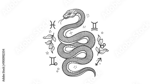 Snake and astrology symbols illustration