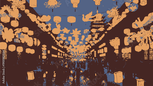 Abstract City Street at Night with Lights