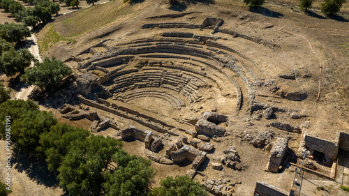 Aerial view of the ruins of the theater of Scolacium, known in Greek as Skylletion or Scylletium to the ancient Romans. It was an ancient city of Magna Graecia, near Catanzaro, Calabria, Italy.