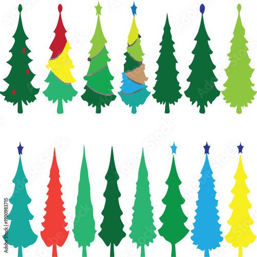 set of christmas trees