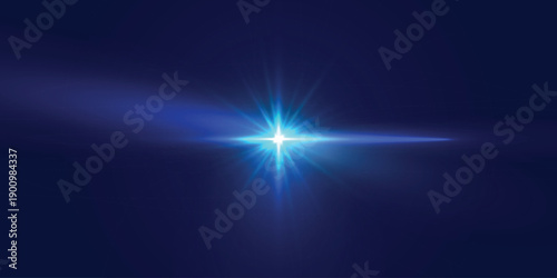 Blue horizontal lens flare light effect.